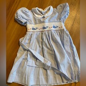 Whale seersucker smocked dress